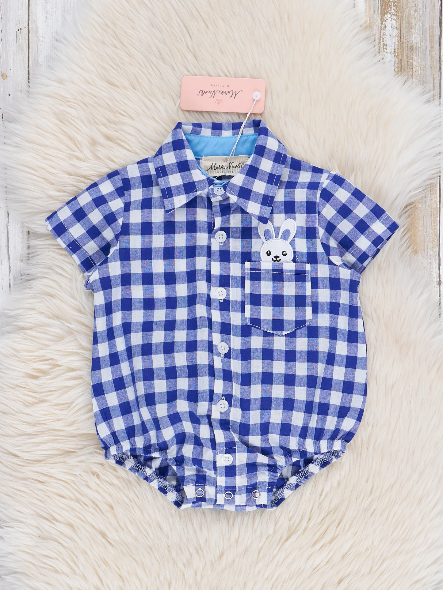 Blue Pocket Bunny Onesie