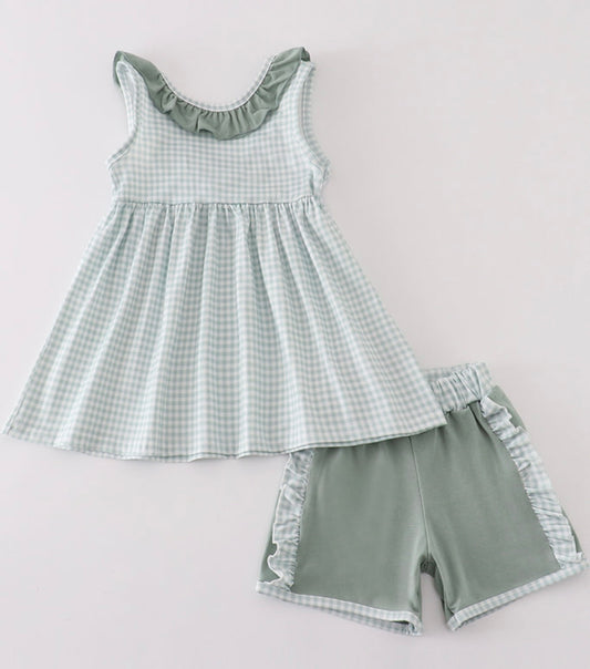 Green Gingham Ruffle Set