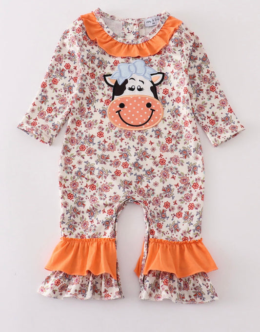 Coral Cow Romper