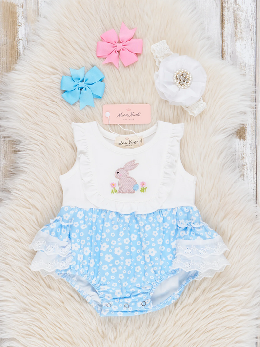 Blue Floral Bunny Onesie