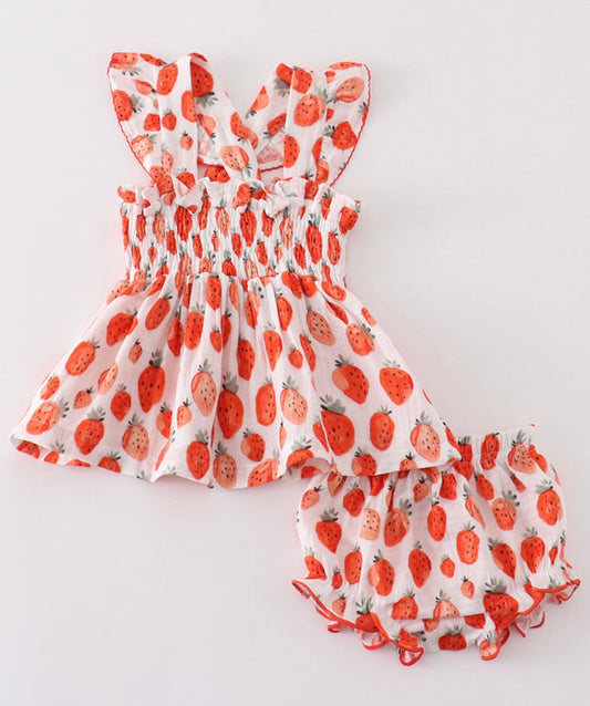 Muslin Strawberry Smocked Set