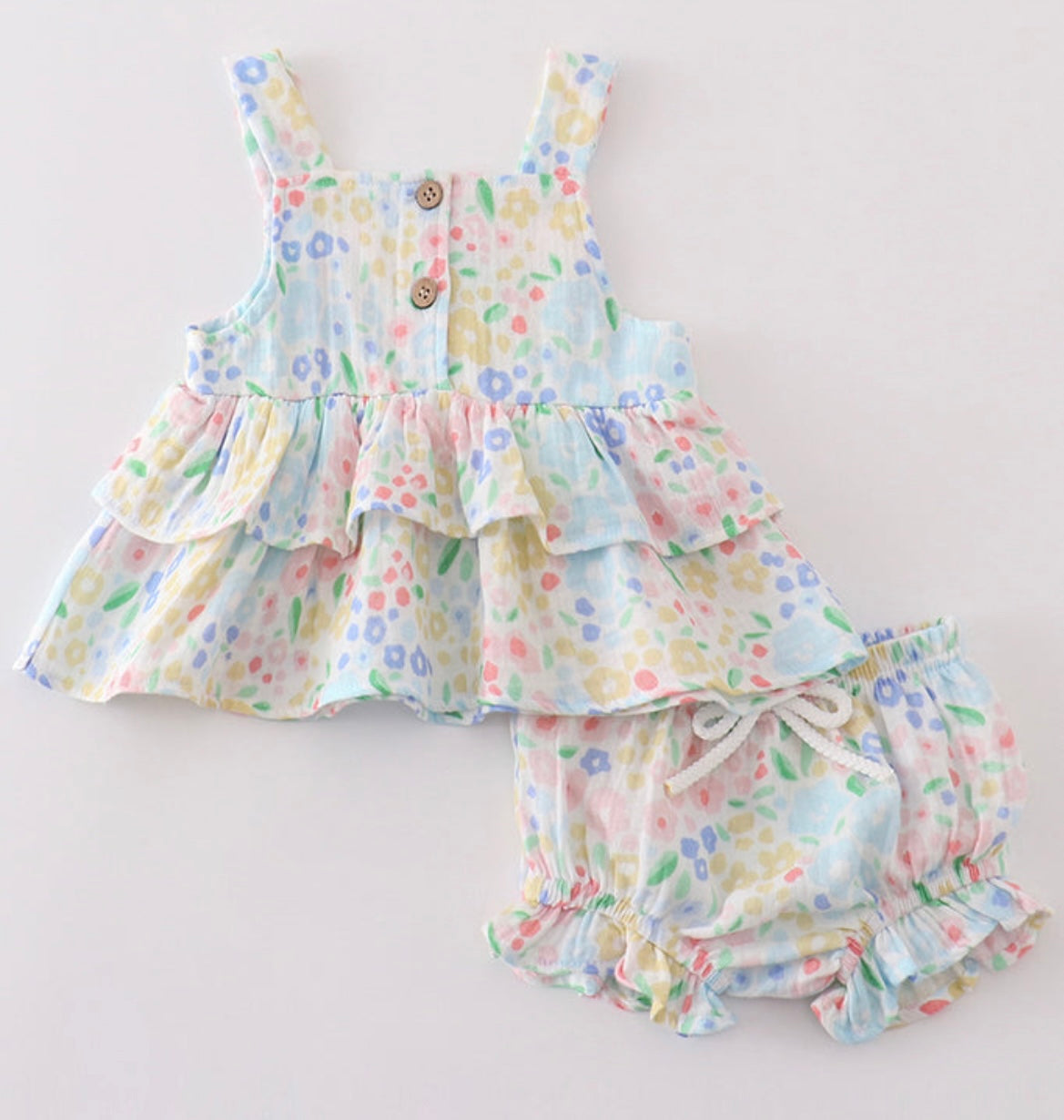 Muslin Pink & Yellow Ruffle Set