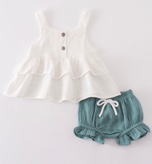 Muslin White Ruffle Set