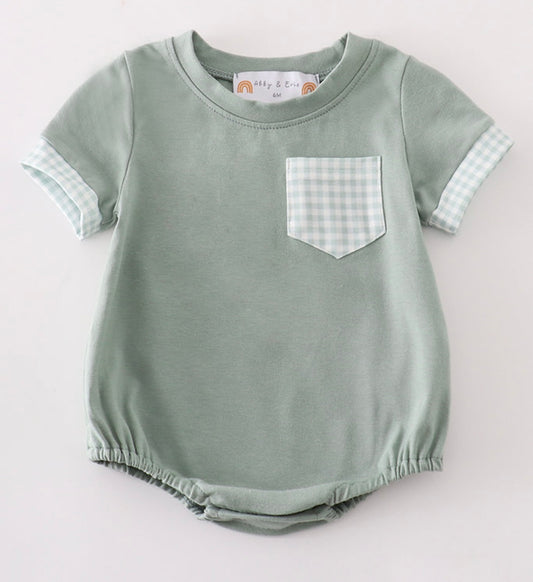 Green Gingham Pocket Onesie