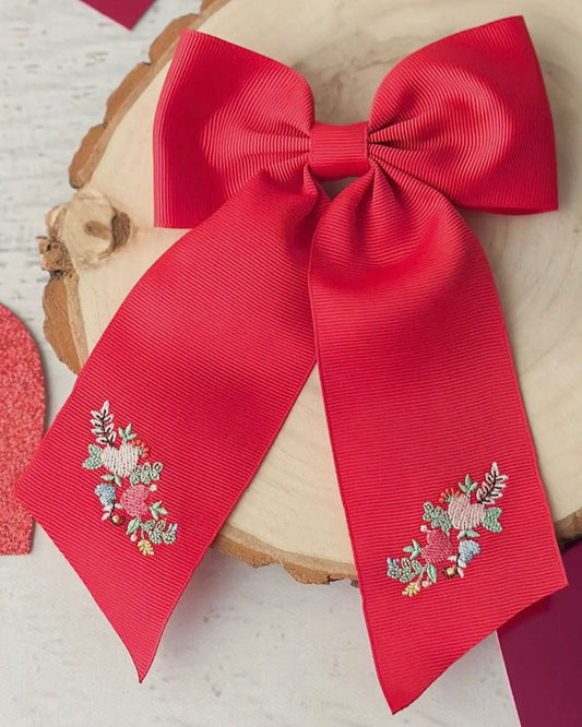 Red Floral Heart Bow