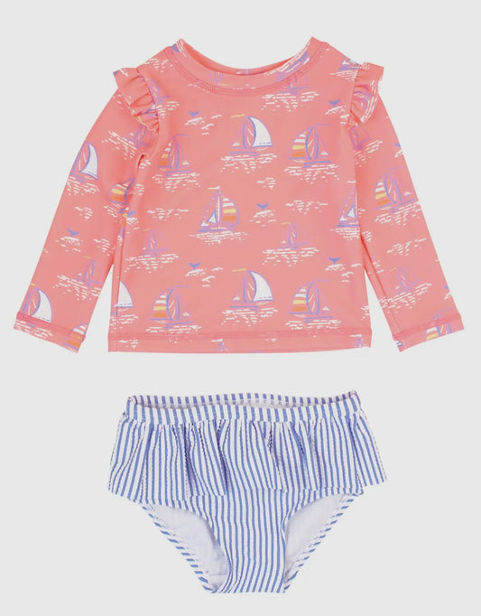 Pink Sailboat Long Sleeve Two Piece